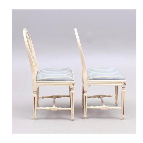 Gustavian (Swedish) Gustavian Swedish Axet Dining Chairs in Grey-Green, 1950s, Set of 4 For Sale - Image 3 of 5