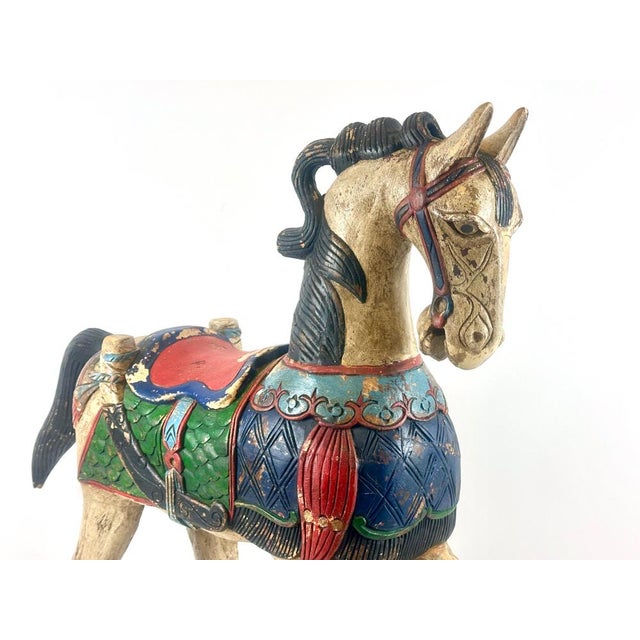 Carved Hand-Painted Wooden Horse, 19th Century For Sale - Image 3 of 18