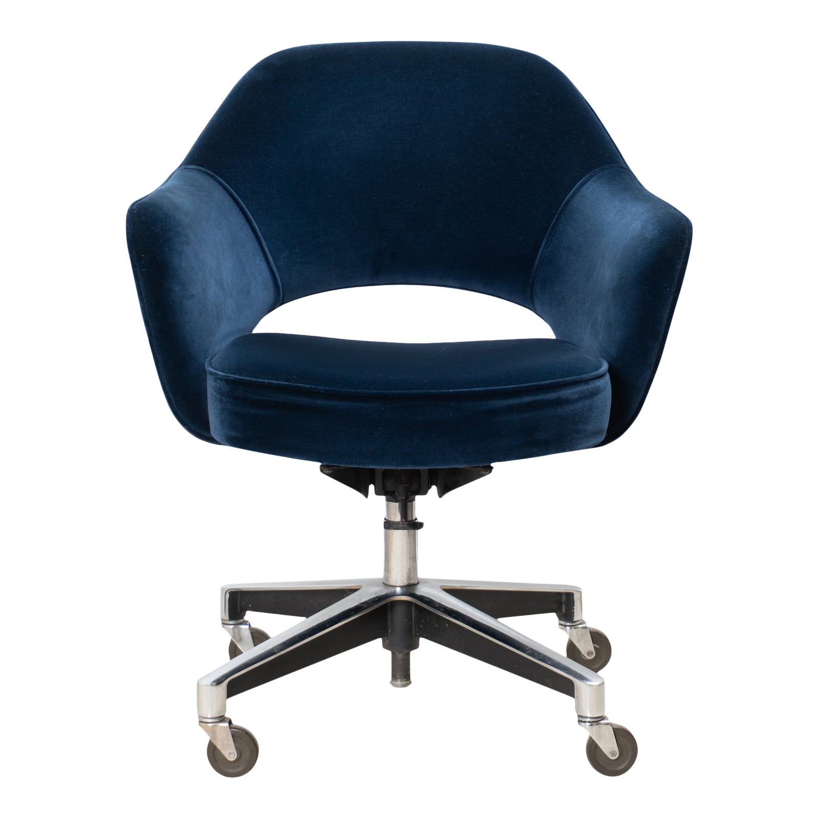 Saarinen Executive Arm Chair In Navy Velvet Swivel Base By Eero Saarinen For Knoll Chairish