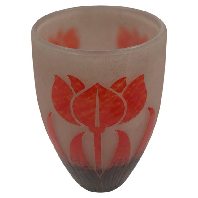 1920s Art Deco Degué French Acid-Etched Cameo Glass Floral Vase - 9.5" For Sale - Image 9 of 9