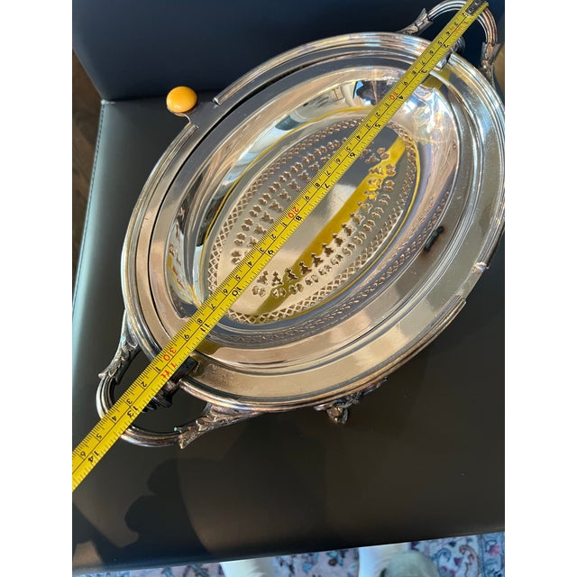 Mid 19th Century Antique Silverplate Etched Server Serving Dish Domed Tall Legs For Sale - Image 5 of 12