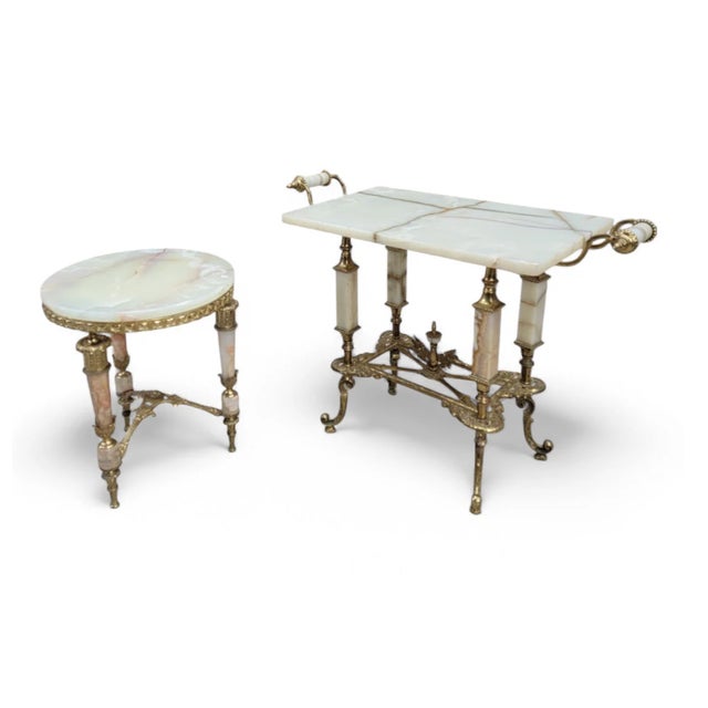 Early 20th Century Antique Oscar Bach Ornate Bronze and Onyx Table Set - Set of 2 For Sale - Image 5 of 8