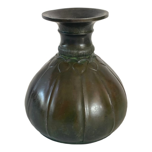 Just Andersen Danish Art Deco Patinated Disko Metal Vase Sculpture For Sale