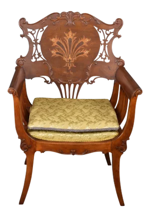 Antique Mahogany Marquetry Pearl Inlay Accent Chair
