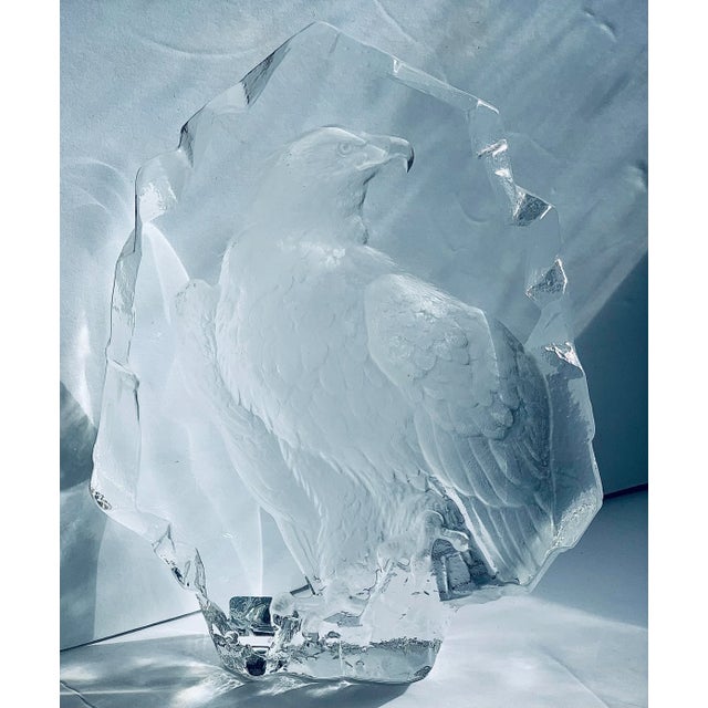Glass Large Crystal Sculpture of a Bald Eagle Created for Maleras Crystal & Signed by Swedish Artist Mats Jonasson For Sale - Image 7 of 12