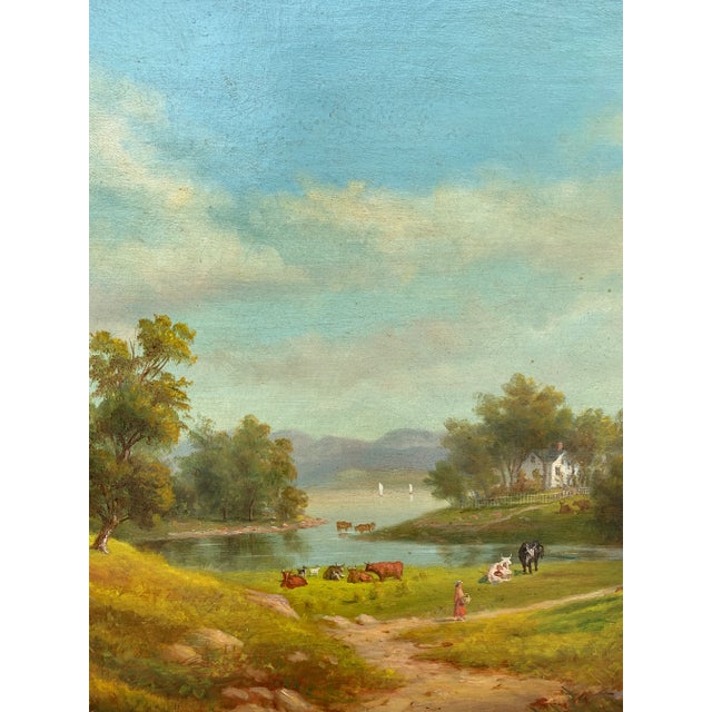 Mid-19th Century English Country Landscape Oil in Ornate Giltwood Frame For Sale - Image 10 of 15