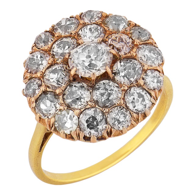 Early 20th Century Victorian Old Cut Diamond Gold Cluster Ring, Size 6 For Sale