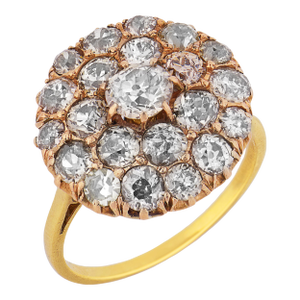 Early 20th Century Victorian Old Cut Diamond Gold Cluster Ring, Size 6
