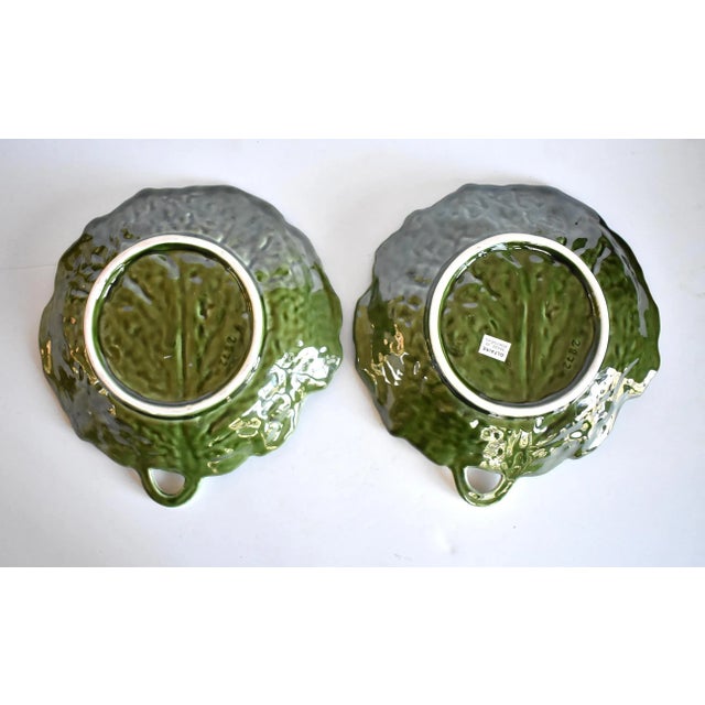 Portuguese Majolica Cabbageware Leaf Serving Bowls - a Pair For Sale In San Francisco - Image 6 of 8