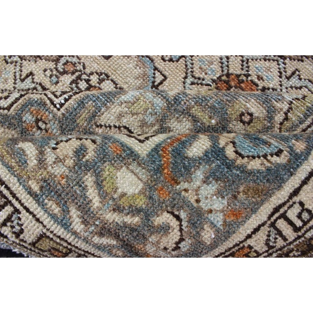 Antique Persian Malayer Rug With Soft Blue, Ivory, and Brown Geometric Medallion Design For Sale - Image 10 of 12