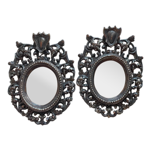 Florence Italy Pair of Silver Crested Antique Rococo Style Mirrors