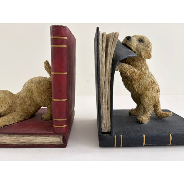 Mid-Century Modern Vintage Golden Retriever Bookends – Heavy Resin Figural Dog Pair For Sale - Image 3 of 13