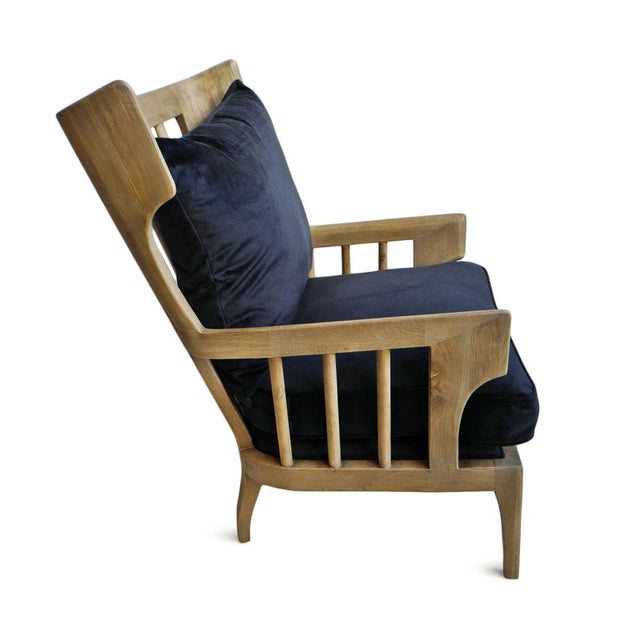 Wingback Navy Velvet Arm Chair For Sale - Image 4 of 7