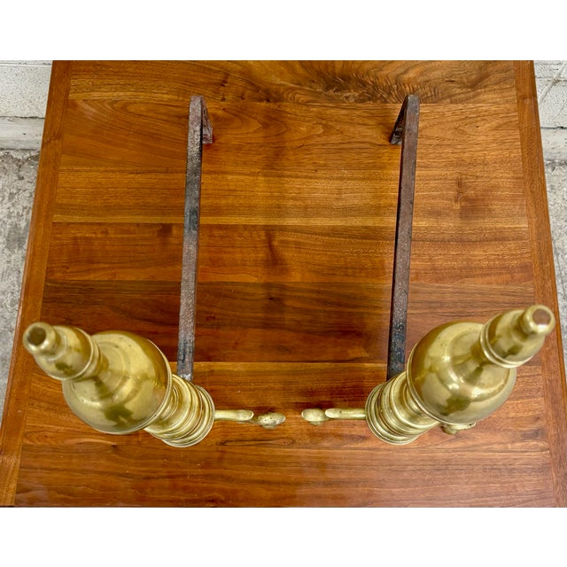 Traditional Vintage Brass Federal Style Fireplace Andirons Dog Irons Fire Dogs - Pair For Sale - Image 3 of 10