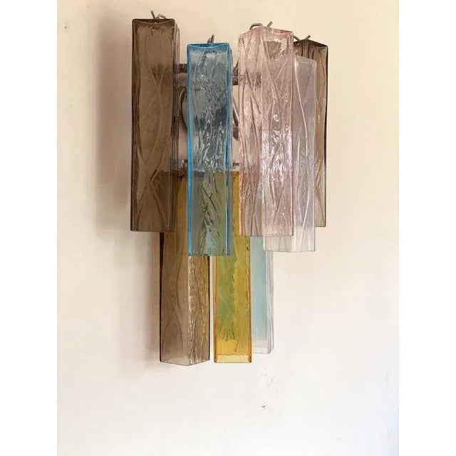 Multicolored Squared Murano Glass Wall Sconces, Set of 2 For Sale - Image 11 of 13