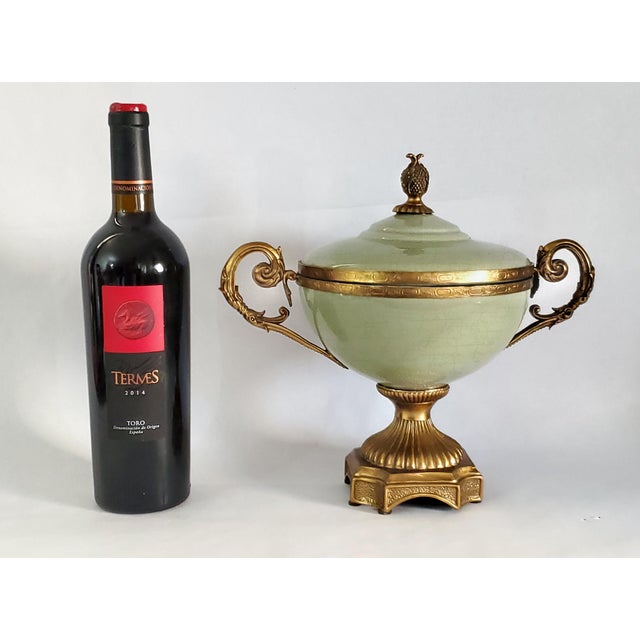 Metal Urn Celadon Green Porcelain & Ormolu For Sale - Image 7 of 12