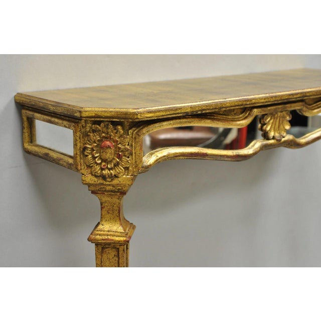 Wood Vintage Italian Venetian Hollywood Regency Gold Gilt Small Wall Console Table For Sale - Image 7 of 18