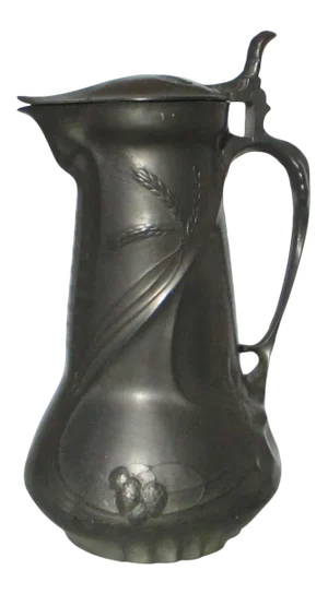 Antique Art Nouveau Pewter Lidded Pitcher 1905