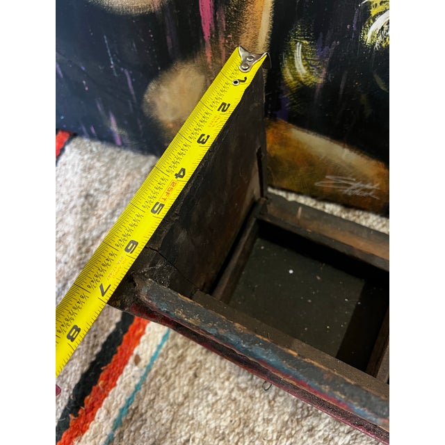 Wooden Vintage Red Shelf With Carved Details and Drawers For Sale - Image 4 of 8