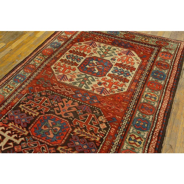 1900 - 1909 Exceptional Red Scarlet Color and Symmetrical Designs With Different Colors Antique Caucasian-Kazak Rug For Sale - Image 5 of 6