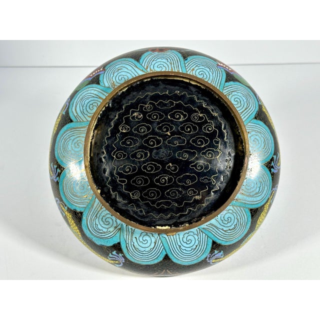 Antique Chinese Cloisonne Bowl: Dragon & Flaming Pearl Design For Sale - Image 9 of 10