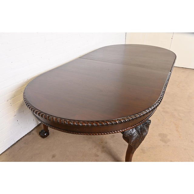 Late 20th Century Maitland Smith Monumental English Chippendale Carved Mahogany Extension Dining Table, Newly Refinished For Sale - Image 5 of 13