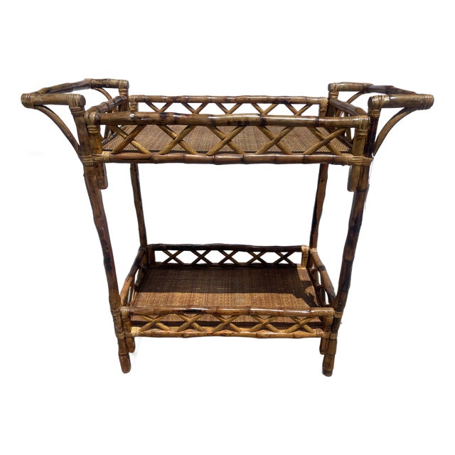 Bamboo Two Tier Bar Cart With Gallery For Sale