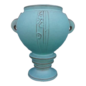 1930s Roseville Moderne Handled Vase #799-9 in Matte Turquoise