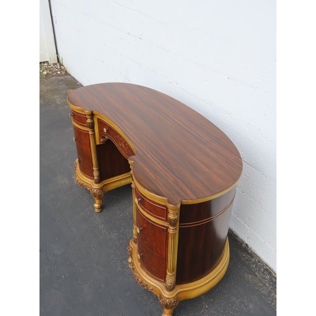 French Early 1900s Kidney Shape Carved Inlaid Writing Desk 6885 For Sale - Image 17 of 18