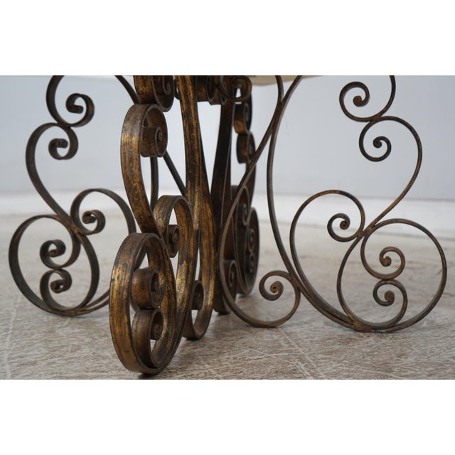 Gold Pietra Dura Style Iron Base Marble Top Table For Sale - Image 8 of 12