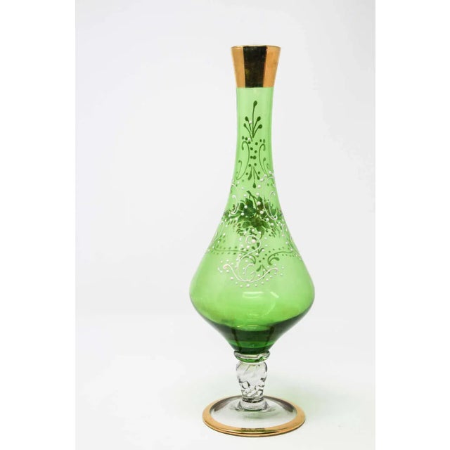 Bohemian Emerald Green Glass Gilded For Sale In Palm Springs - Image 6 of 13