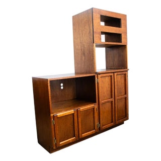 1960s Mid Century Modern Audio Cabinet Record Storage Credenza Low 4 Doors Custom Hifi For Sale