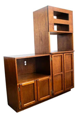 1960s Mid Century Modern Audio Cabinet Record Storage Credenza Low 4 Doors Custom Hifi