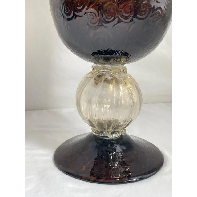 Large Collectible, Hand-Blown Amber-Colored Murano Art Glass Vase With Green and Purple Murrine by Master Glassblower Adriano Dalla Valentina For Sale - Image 9 of 18