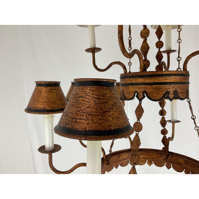 1920s Custom Rustic Italian Two Tier Tole Chandelier For Sale - Image 13 of 13