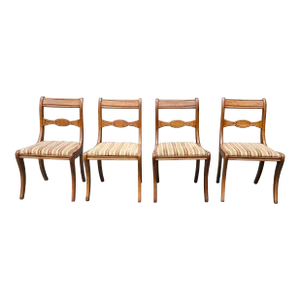 Set of Four Early 20th Century Payne Furniture Duncan Phyfe Ladder Back Upholstered Chairs