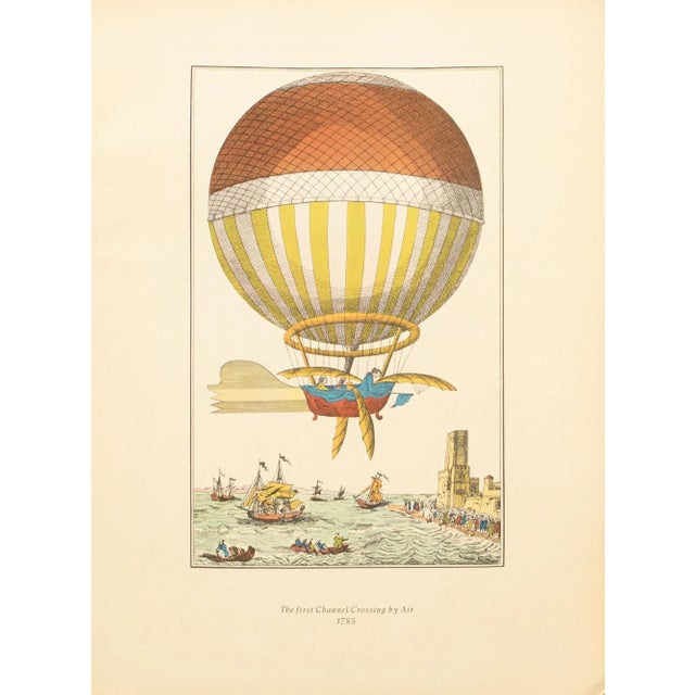 Brick Red 1956 "The First Channel Crossing by Air 1785", Large Vintage Offset Lithograph For Sale - Image 8 of 8