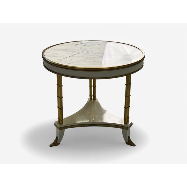 Maison Jansen Style, Hollywood Regency, White Lacquer, Brass, Bouilliote Table For Sale - Image 9 of 9