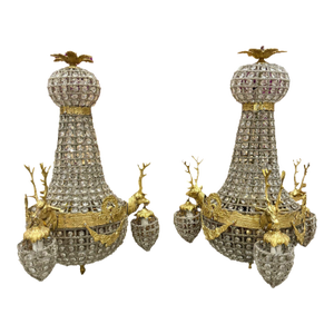 French Style Stag Chandeliers in Bronze - Set of 2
