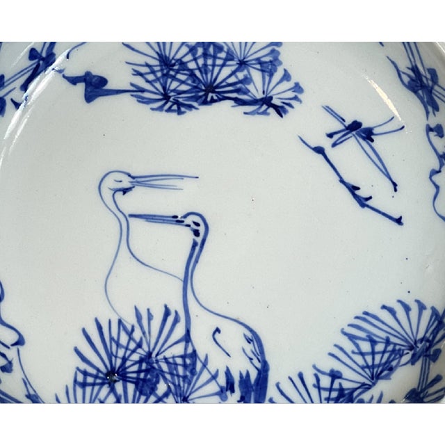 Blue Vintage/Antique Blue and White Chinese Dishes With Cranes - a Pair For Sale - Image 8 of 11