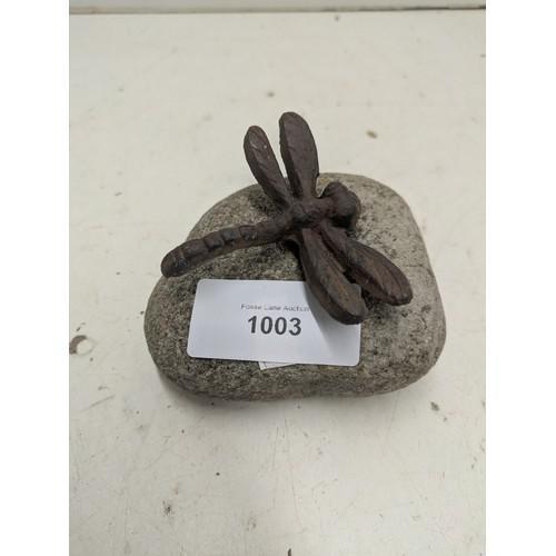 Cast Iron Dragonfly on Polished Granite Pebble For Sale - Image 3 of 3