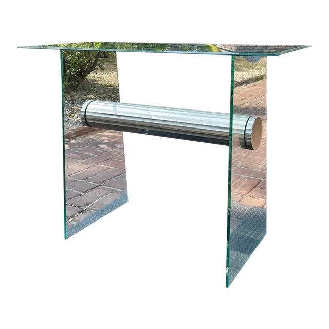 Postmodern Pace Collection Chrome/Glass Console Table For Sale