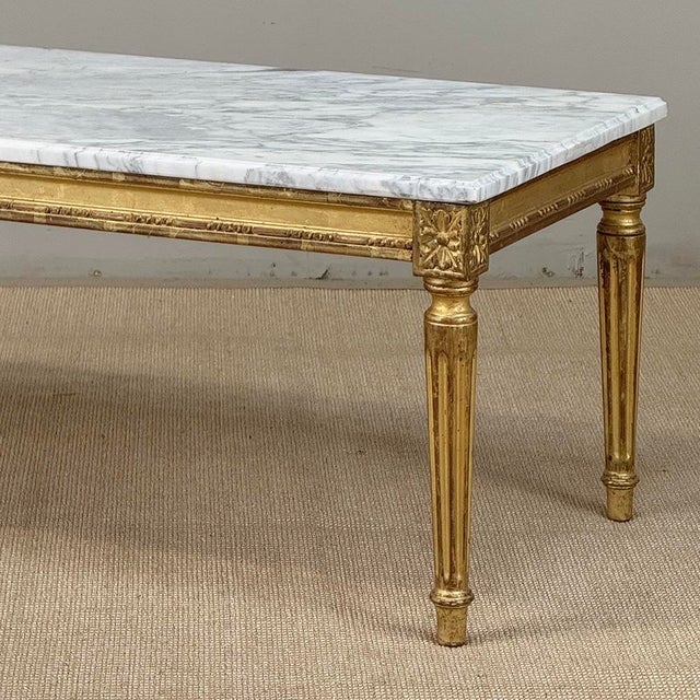 Bronze French Louis XVI Giltwood Coffee Table With Carrara Marble For Sale - Image 8 of 18