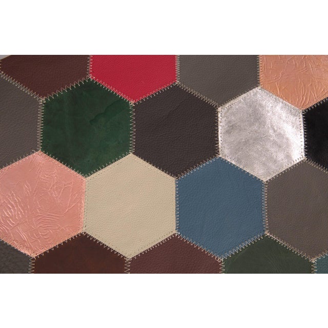 Multicolor Cowhide Leather Patchwork Pillow - Hexagonal Design For Sale In San Francisco - Image 6 of 11