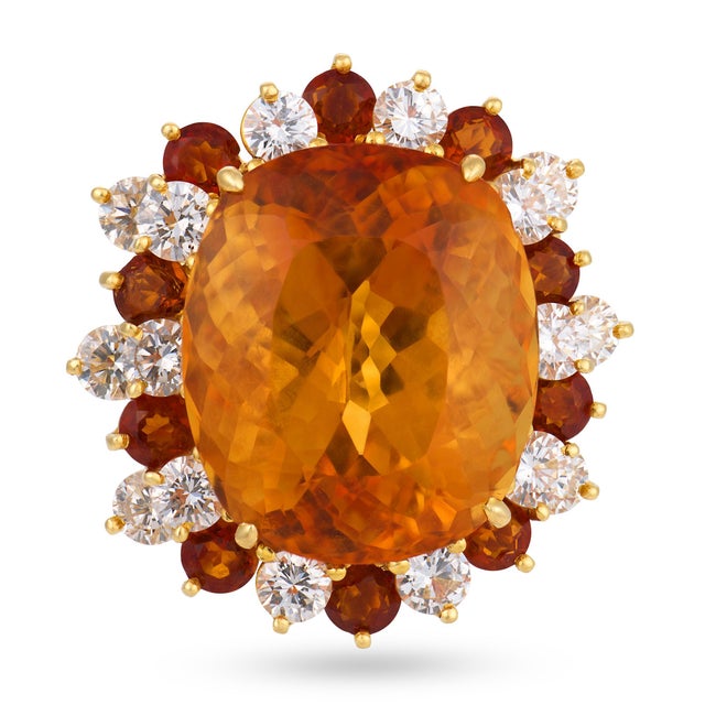 Contemporary Vintage 41.00 Carat Citrine Diamond 16k Yellow Gold Cocktail Ring, Size 8 For Sale - Image 3 of 7