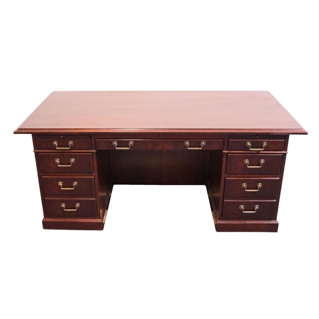 Traditional Kimball Furniture Solid Mahogany Traditional Style 72" Executive Office Desk For Sale - Image 3 of 13
