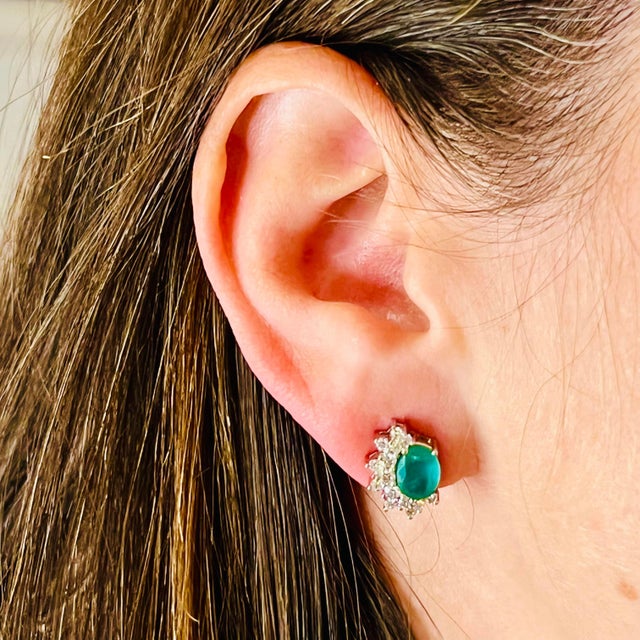 2010s Natural Emerald Diamond Stud Earrings 14k White Gold 2.77 TCW Certified For Sale - Image 5 of 6