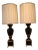 Vintage Mid 20th Century Black and Gold Ceramic Table Lamps With Shades - a Pair For Sale
