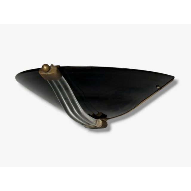 Mid-Century Modern Pair of Italian Modern, Black Murano Glass, Brass, Large Sconces, Italy, 1930s For Sale - Image 3 of 8