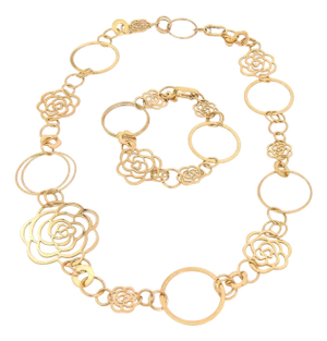 Chanel Camellia 18k Yellow Gold Necklace & Bracelet Set w/Paper